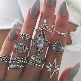 11pcs Vintage Encrusted Gemstone Rings